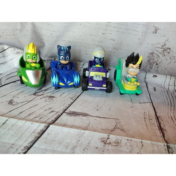 Disney PJ Masks Cars Figures Lot of 4 Catboy Gekko Night Ninja Romeo - Picture 1 of 4